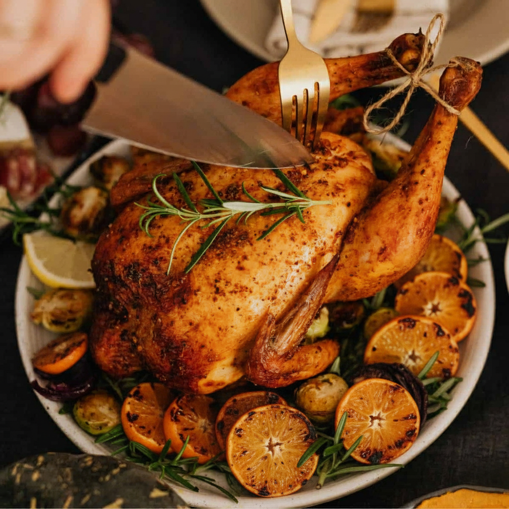 Gevulde Kerstkip met Mandarijn, Rozemarijn en Cranberryjus